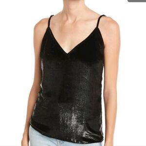 FRAME Camisole Shimmer Velvet Sleeveless Top Noir Black V-neck Small